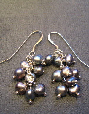 Silver Pearl Cluster Earrings